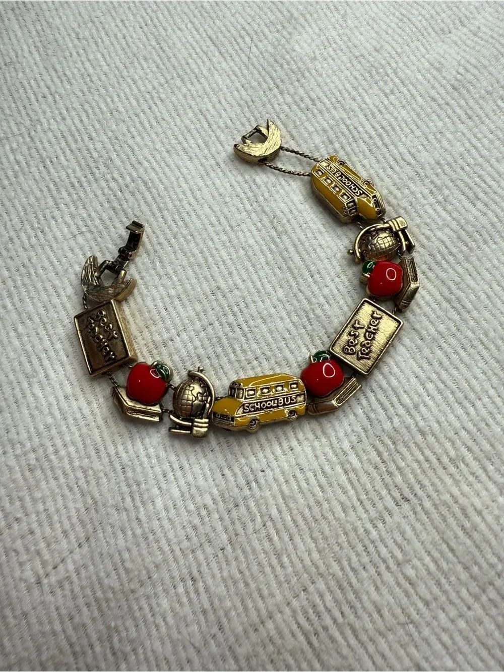 Vintage TeacherโGoldtone Charm Double Strand Bracelet